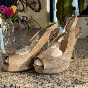Guess brand gold glitter platform heels size 8